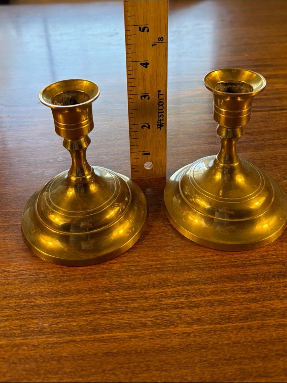 Vintage Solid Brass Candlestick Pair - Polished Gold Tone Home Accent Made India